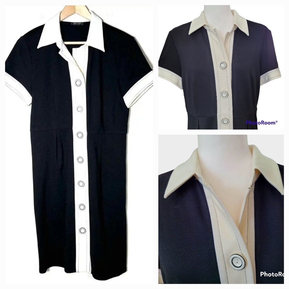 EUC Spense Short Sleeve Button Down Black/White Dress  sz 14